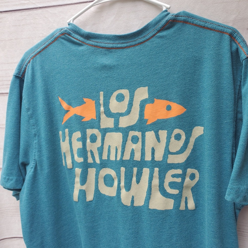 Howler Brothers Los Hermanos Howler Teal Blue Graphic Pocket T-Shirt Mens Large